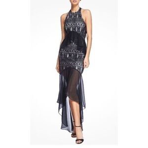 One33 Social Gretchen Lace Halter Hi-Low Maxi Dress Cocktail Gown Black Size 8